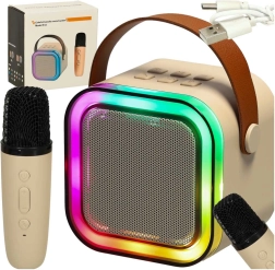 Set de karaoke portátil con Bluetooth, micrófono y LED – beige