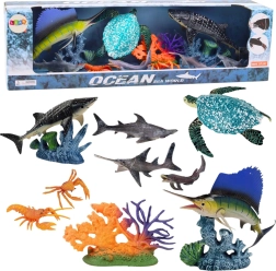 Set de figuras de animales marinos con partes móviles: tortuga y peces