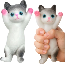 Gatito sensorial antiestrés para apretar, blanco y gris, 13 × 6,5 cm