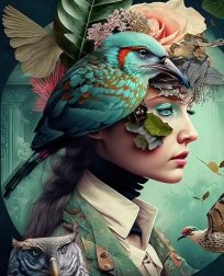 Pintura de diamantes Chica con pajarito 30x40 cm