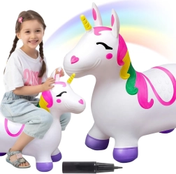 Unicornio saltador hinchable Woopie con bomba