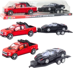 Set de coche todoterreno rojo con remolque desmontable y coche deportivo negro 59 cm