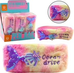 Estuche de felpa con cola de sirena, rosa y morado con lentejuelas