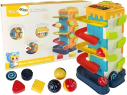 Cubo educativo interactivo con tobogán para bolas y pianito