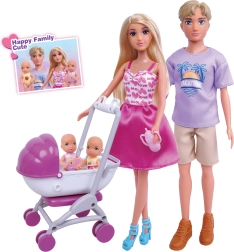 Muñeca con familia 30 cm con cochecito y accesorios