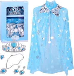 Disfraz de Princesa Reina de Hielo – capa azul y set de joyas