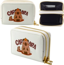 Cartera blanca con capibara, de dos compartimentos, con separadores tipo acordeón, 12,5 × 8,5 cm
