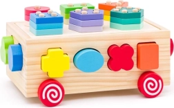 Carrito de madera con clasificador de formas y bloques 3 en 1