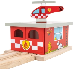 Estación de bomberos de madera con helipuerto Bigjigs Rail