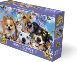 Puzle 3D de perros y gatos riéndose, 100 piezas