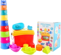 Set infantil 3 en 1 con encajable, barquitos y pirámide