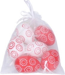 Huevos decorativos de plástico rojo y blanco 4x6 cm