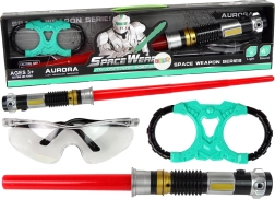 Set cósmico: espada de luz con brillo turquesa y gafas protectoras con sonido