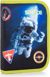 Estuche escolar de un compartimento con 2 solapas, vacío, motivo espacial