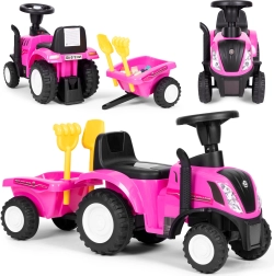 Correpasillos tractor con remolque para niños, volante interactivo y sonidos NEW HOLLAND – Rosa