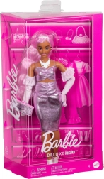 Barbie Deluxe Style muñeca con vestido rosa metálico
