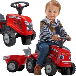 Tractor infantil FALK BABY MASSEY FERGUSON con remolque y accesorios, rojo