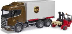 BRUDER Scania Super 560R UPS vehículo logístico con carretilla elevadora