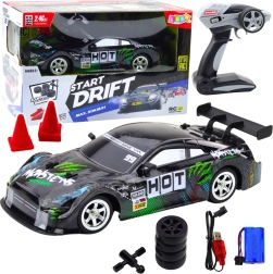 Coche de carreras RC para drift negro-verde 30 km/h 1:16