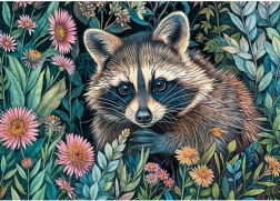 Puzzle mapache entre flores 1000 piezas CHERRY PAZZI