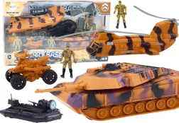 Set militar: tanque, helicóptero y paracaidista con efectos de sonido
