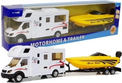 Caravana con lancha motora amarilla con mecanismo de inercia 1:48