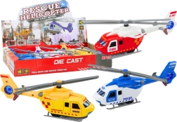 Helicóptero de rescate metálico con tracción por fricción y puertas abatibles