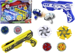 Juego de lanzadores tipo pistola con 4 discos metálicos con luces – azul y amarillo