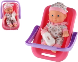 Muñeca bebé en portabebés con biberón 22 cm