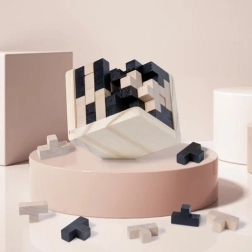 Cubo lógico de madera – rompecabezas 3D para niños y adultos
