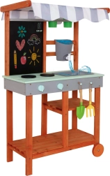 Cocina de jardín de madera con ruedas, accesorios y grifo Lulilo Sableto