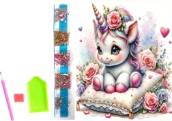 Pintura de diamantes en lienzo unicornio floral 23 × 30 cm