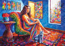 Puzzle mujer con gato 1000 piezas