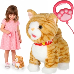 Gatita de peluche interactiva con correa: camina, maúlla y mueve la cola, beige