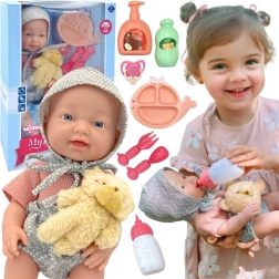 Muñeca BEBÉ WOOPIE ROYAL de 36 cm con conjunto de osito y accesorios para alimentar