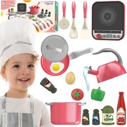 Woopie juego rosa de pequeño cocinero con inducción, ollas y accesorios, 30 piezas