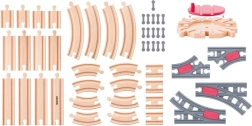 Juego de vías de tren de madera con rotonda – 50 piezas