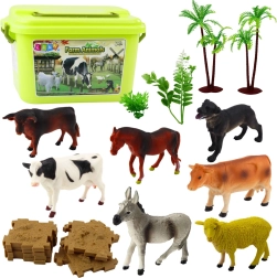 Set de figuras de animales con árboles y maletín, 57 piezas