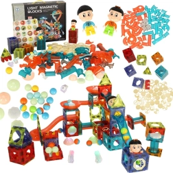 Bloques de construcción magnéticos con tobogán de canicas luminoso – 202 ks