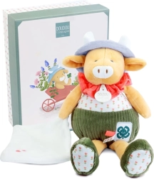 Set de regalo Doudou vaquita Aneth con manta verde 28 cm