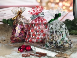 Bolsa de celofán 20 × 32 cm con motivo de copos de nieve, transparente