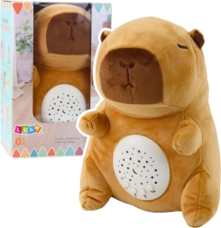 Capibara de peluche con proyector de estrellas y nanas, marrón