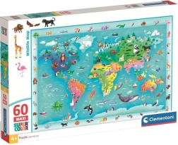 Clementoni puzzle Mapa del mundo con animales MAXI 60 piezas