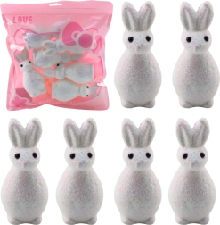 Conejitos de Pascua de poliestireno con purpurina blancos, set de 6 uds.