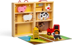 Bigjigs Toys granja de madera portátil en cajita con animales y tractor