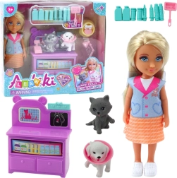 Mini muñeca veterinaria con animales y accesorios
