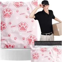 Poly mailers postales rosas con motivo de huella de gato 320 × 450 mm, paquete de 50 uds.