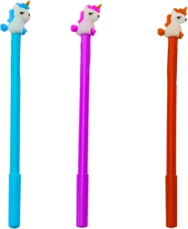 Bolígrafo con unicornio, tinta negra, 0,5 mm – mezcla violeta/naranja/azul