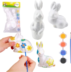 Juego para pintar adornos de poliestireno: 4 conejitos con pinturas y pincel