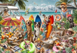 Puzzle Bluebird Perros y gatos en la playa 2000 piezas